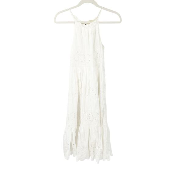 Anthropologie Maeve Womens Boho Beachy Tiered Eyelet Midi Dress Size‎ 0 White - Picture 2 of 10